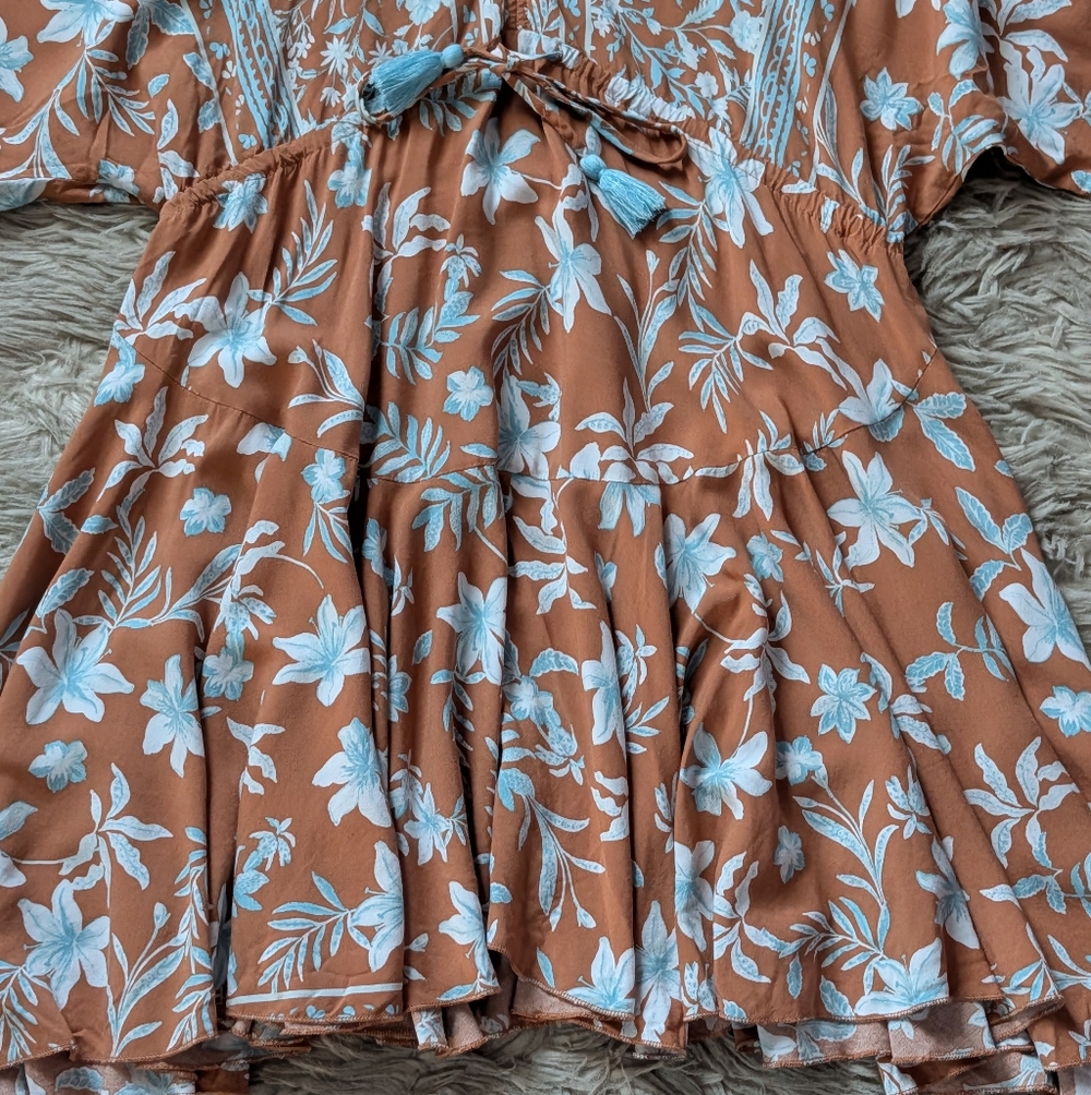 EUC Baltic Born Adria Mini Dress in Camel and Blue - Picture 6 of 16